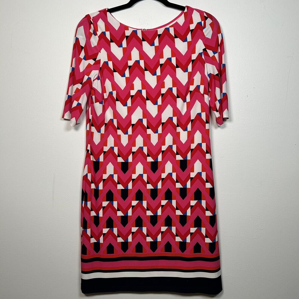 NWT Eliza J Half Sleeve Zip Up Close Lined Abstract Red Day Dress Women's Size 6